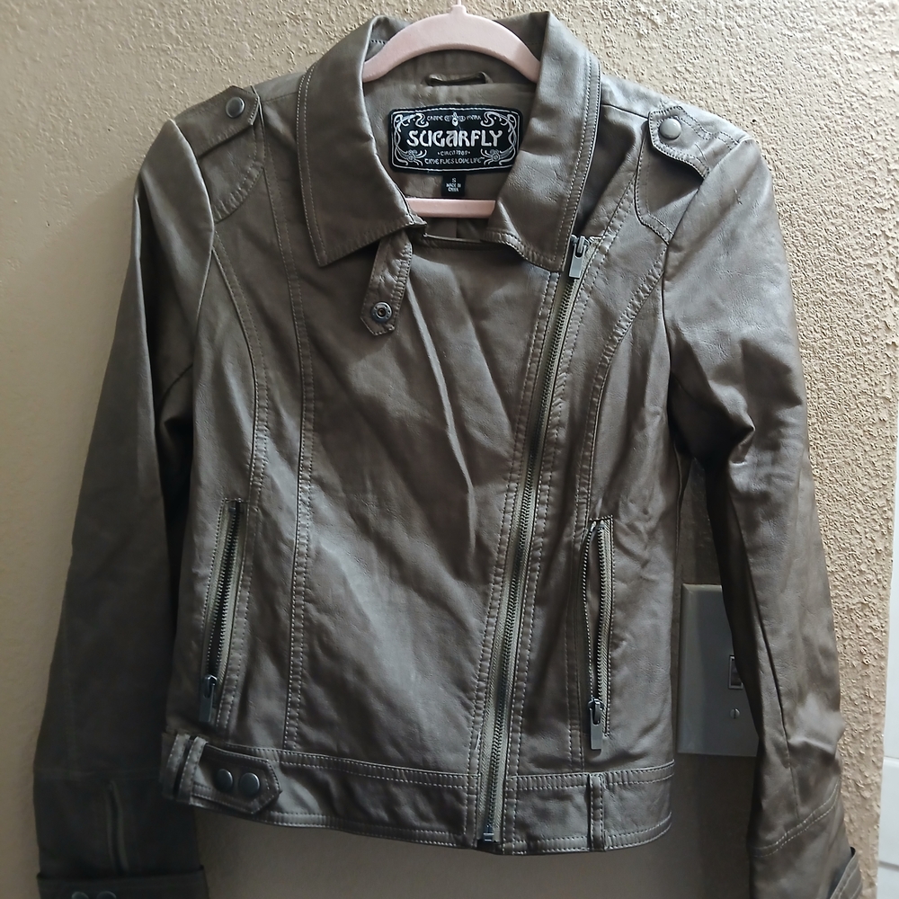 Sugarfly Women's Leather Jacket in Taupe